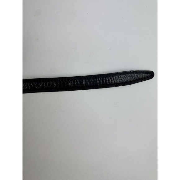Vintage Sculptural Alligator Belt Silver Buckle Black Leather Strap Women\'s Sz S